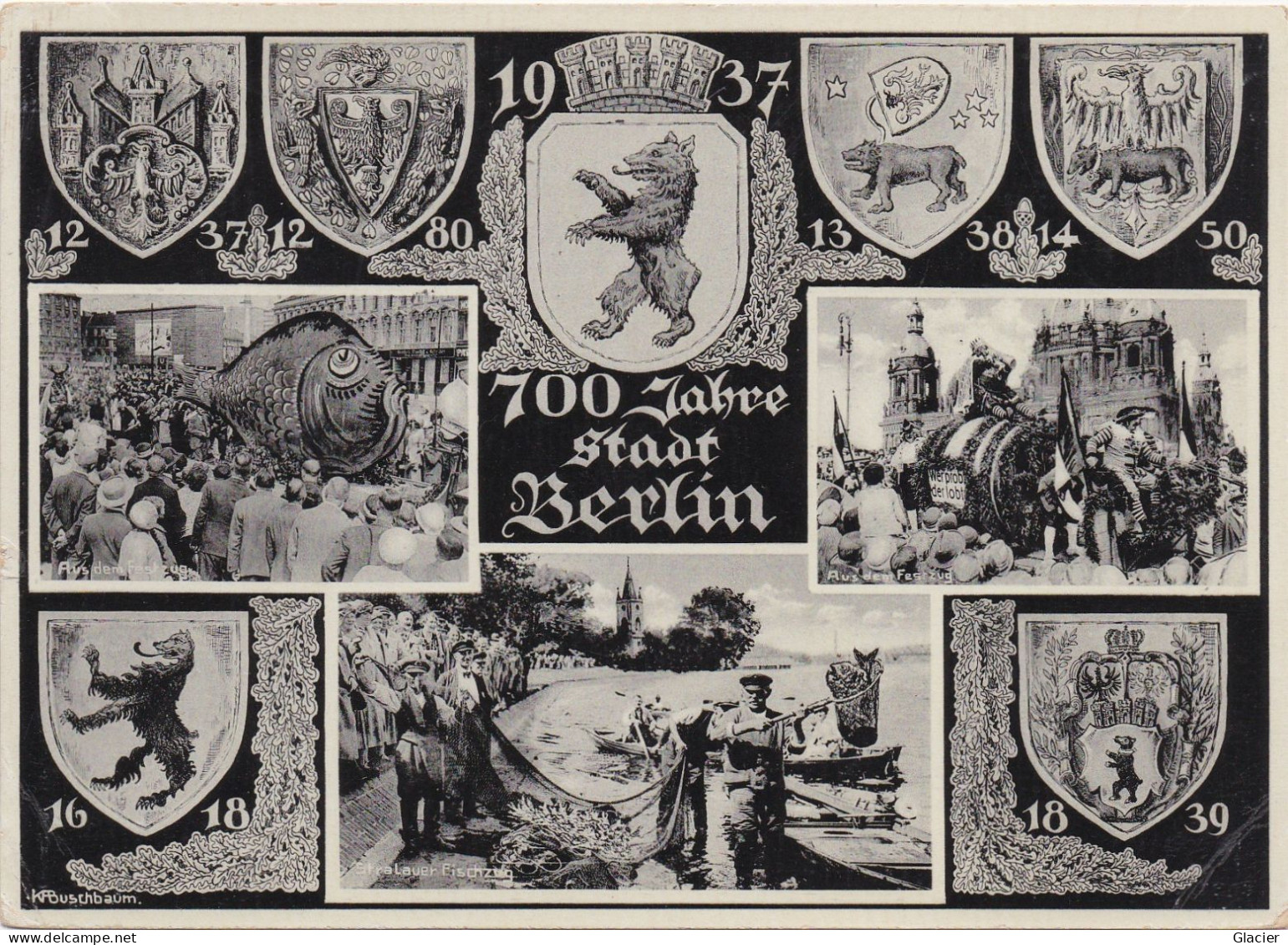 700 Jahre Stadt Berlin 1618 - 1937 - Stempel: Berlin-Stralau 15-8-37 - Stralauer Fischzug Volksfest - Mehrbildkarte - Friedrichshain