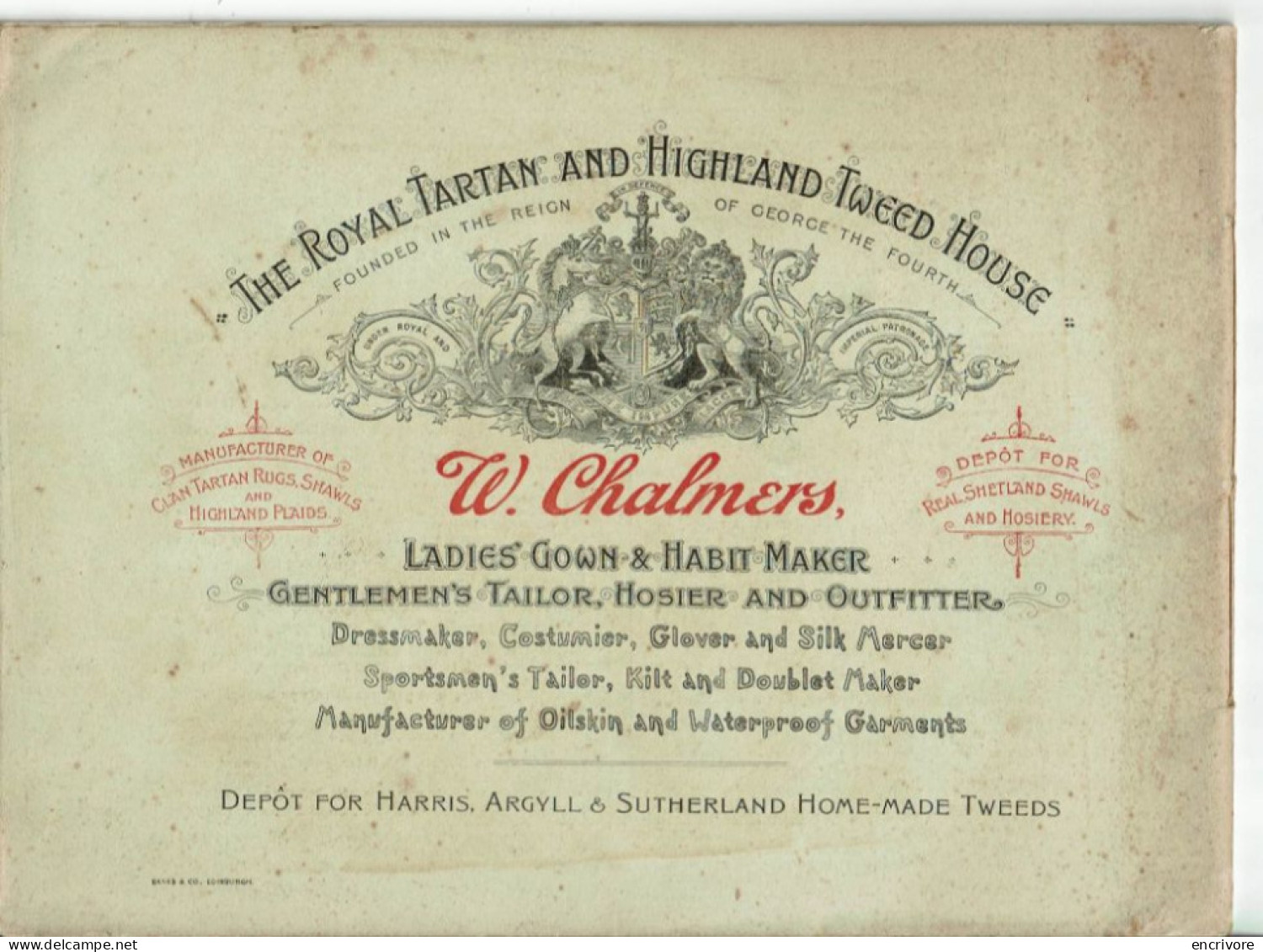 W. CHALMERS The Royal Tartan & Highland Tweet Warehouse OBAN - Dépliants Turistici
