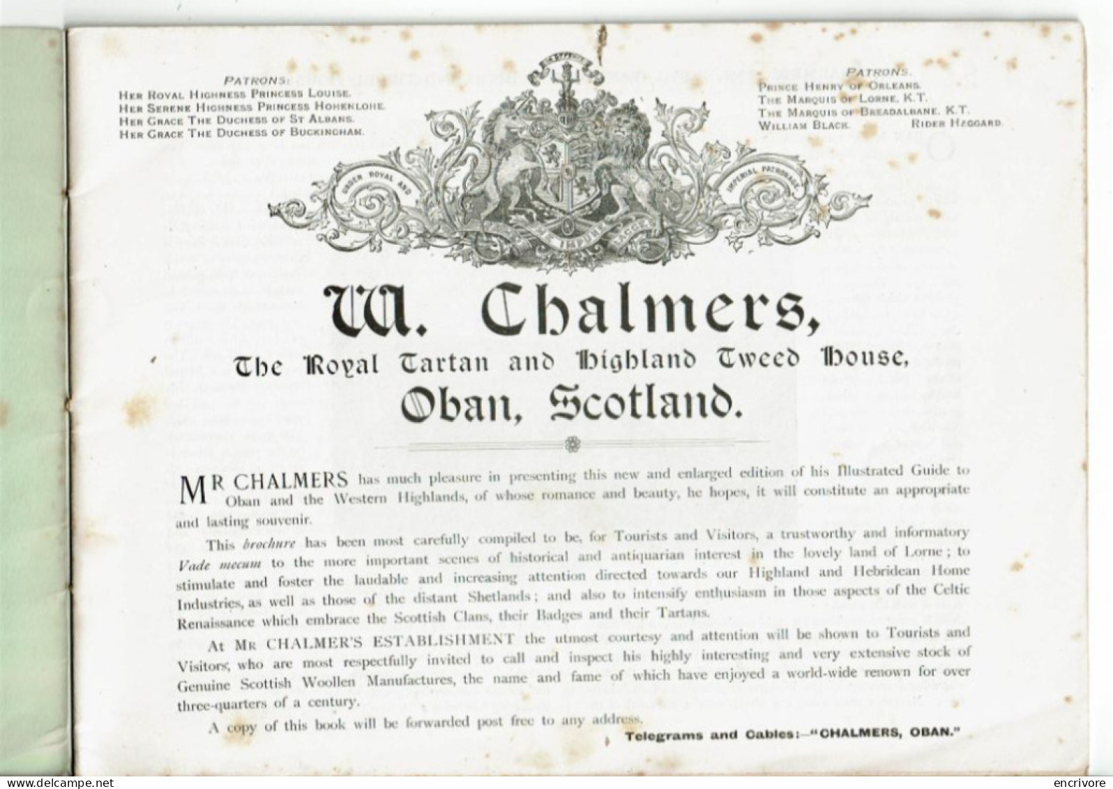 W. CHALMERS The Royal Tartan & Highland Tweet Warehouse OBAN - Cuadernillos Turísticos