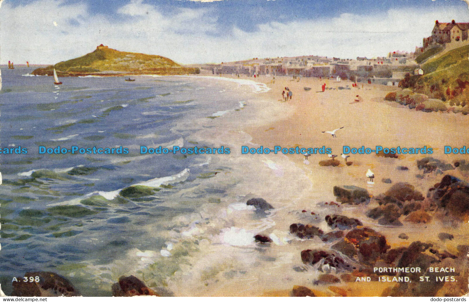 R040355 Porthmeor Beach And Island. St. Ives. Valentine. Art Colour. No A.398. 1 - World