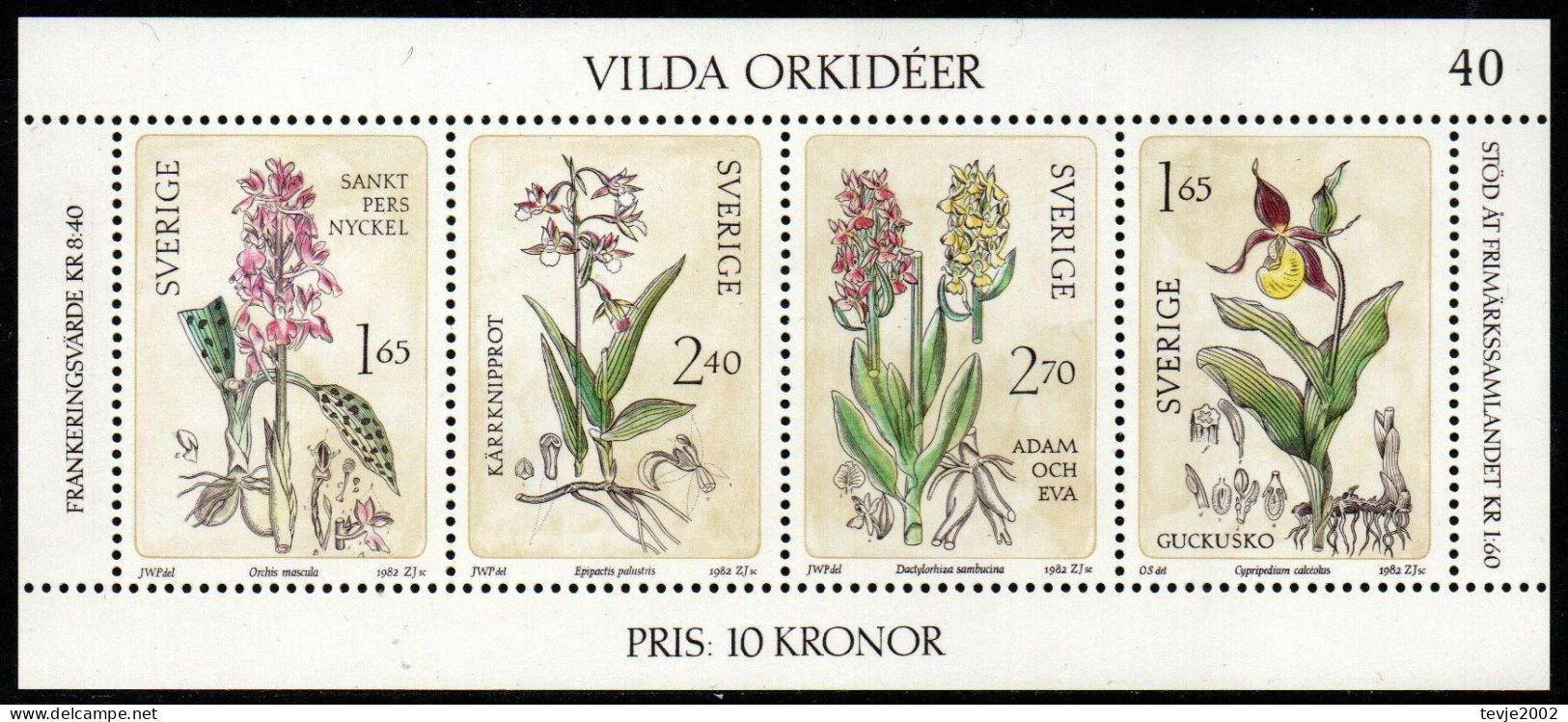 Schweden Sverige 1982 - Mi.Nr. Block 10 - Postfrisch MNH - Blumen Flowers Orchideen Orchids - Orchidées