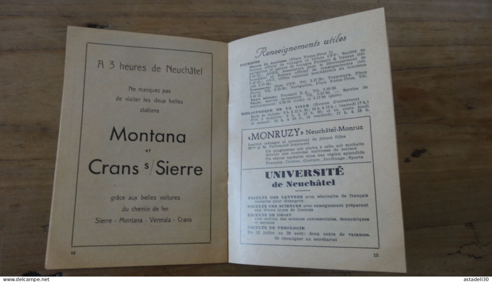 Livret Touristique De NEUCHATEL, SUISSE, 1948  ................ Caisse-27 - Tourism Brochures