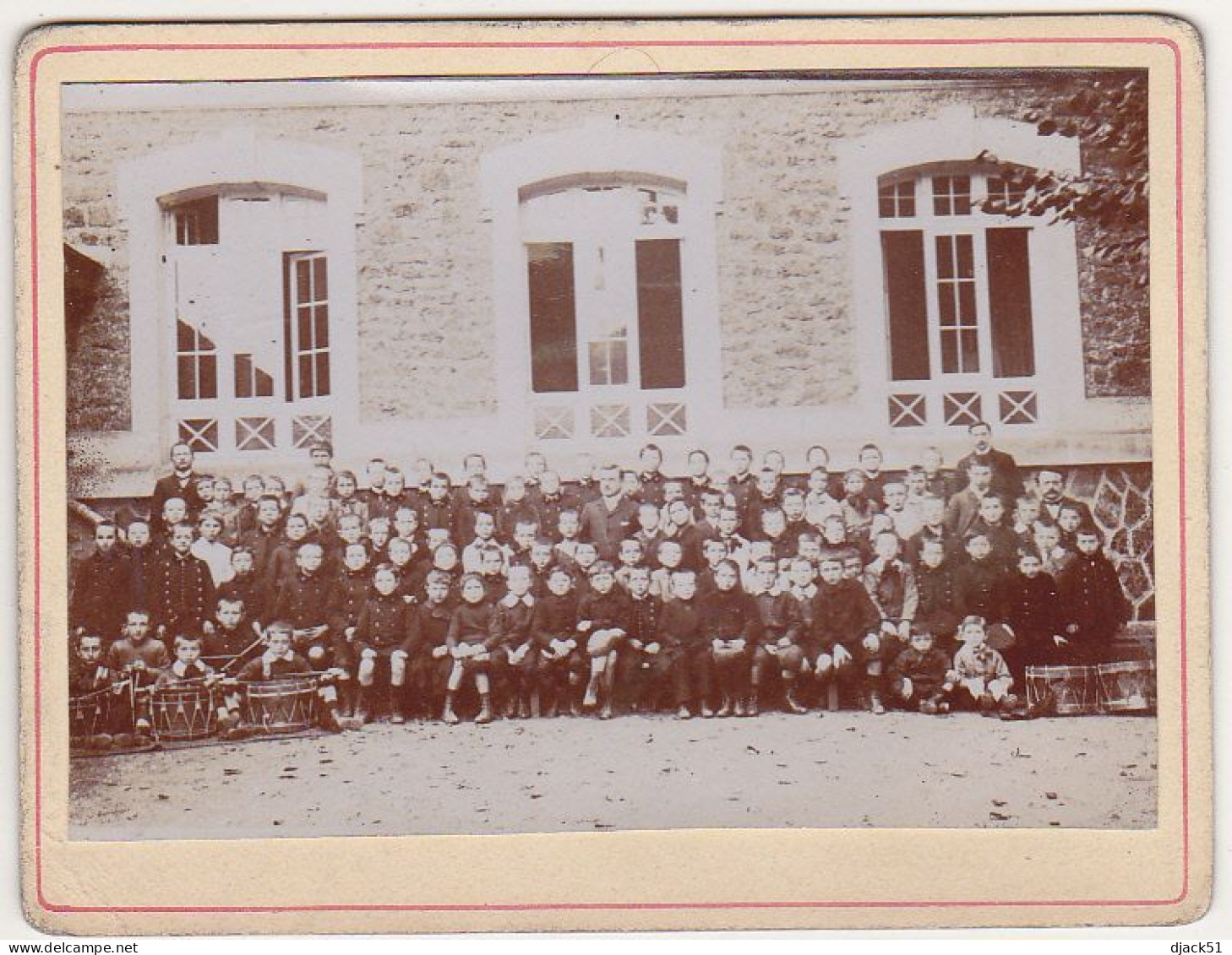 Ancienne Photographie Collée Sur Un Carton épais / Groupe De Jeunes Garçons (Tambours) / Ecole De Musique ? - Alte (vor 1900)