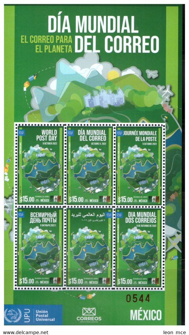 2022 MÉXICO DÍA MUNDIAL DEL CORREO, S/S WORLD POST DAY MNH, IN DIFFERENT LANGUAGES - Mexico