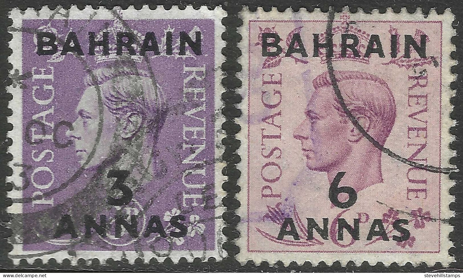 Bahrain. 1948-49 KGVI Stamps Of GB Surcharged.  3a, 6a Used. SG 51etc. M5012 - Bahrein (...-1965)