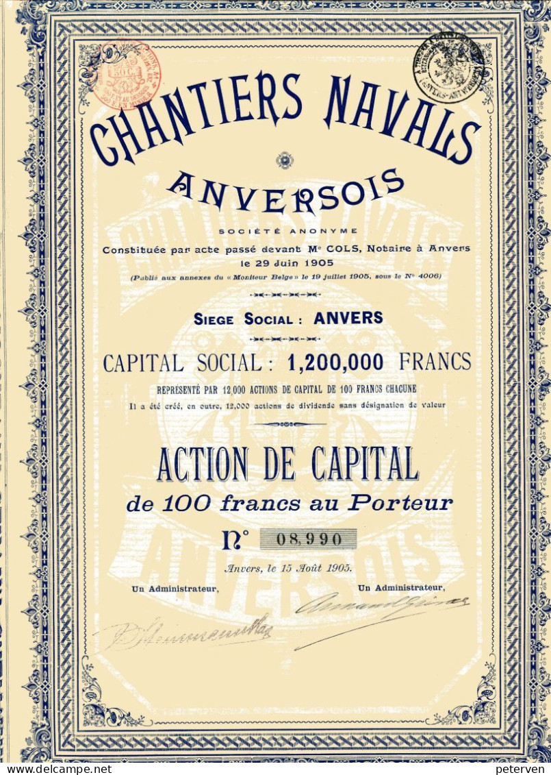 CHANTIERS NAVALS ANVERSOIS; Action De Capital - Navigation
