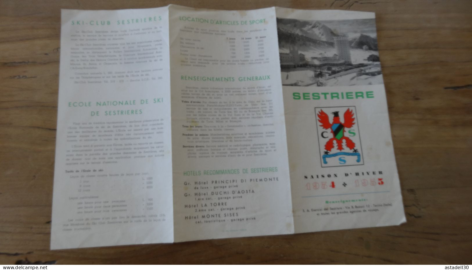 Dépliant Saison D'hiver 1954-1955, SESTRIERE  ................ Caisse-27 - Dépliants Turistici