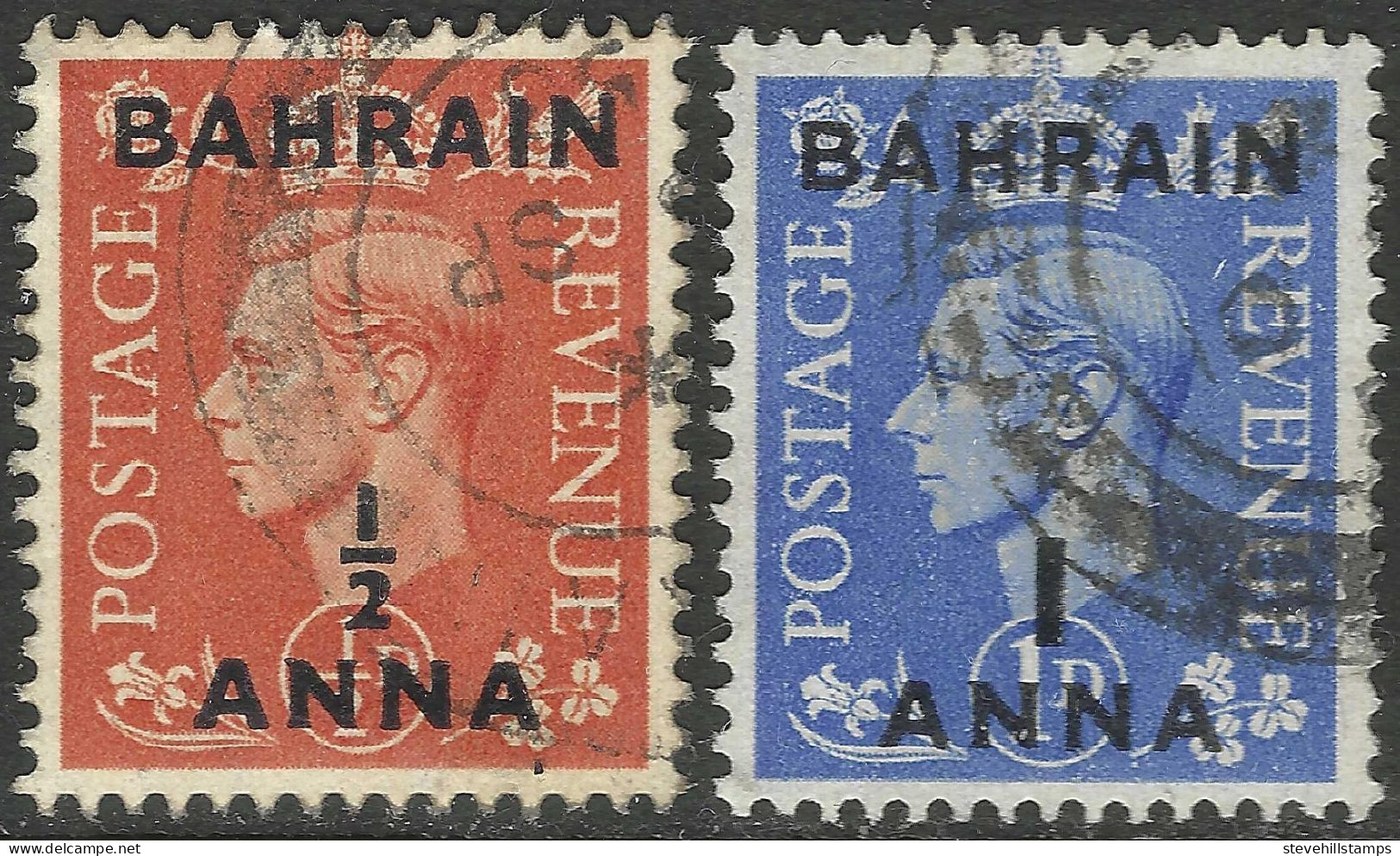 Bahrain. 1950-55 KGVI Stamps Of GB Surcharged. ½a On ½d, 1a On 1d Used. SG 71,72. M5013 - Bahreïn (...-1965)