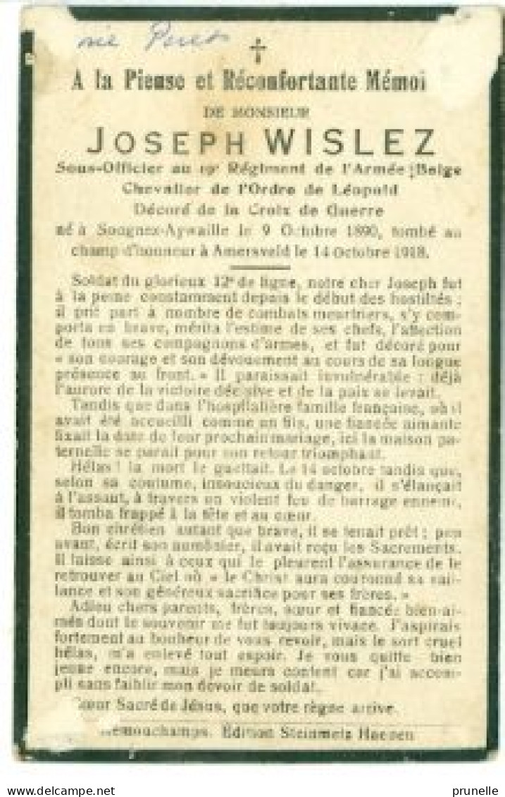 Guerre 14-18 - Wislez Joseph - 12e Rgt De Ligne - Obituary Notices