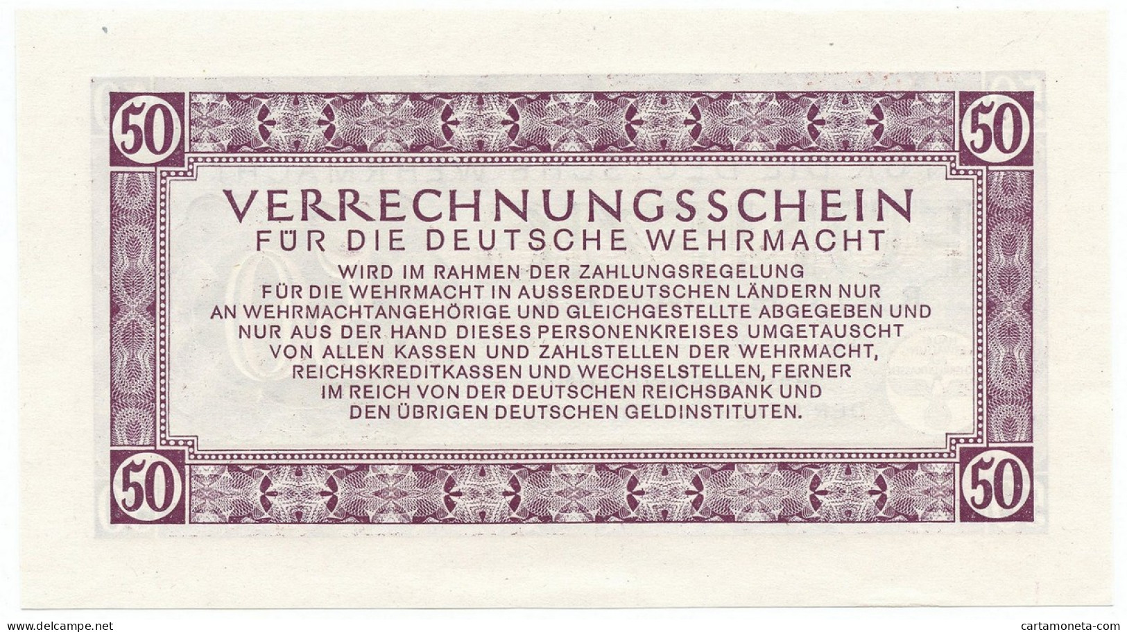 50 REICHSMARK VERRECHNUNGSSCHEIN DEUTSCHE WERMACHT BERLIN 15/09/1944 FDS-/FDS - Allied Occupation WWII
