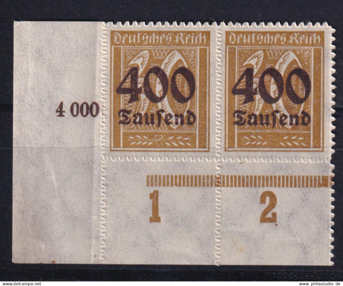 Deutsches Reich 299 Eckrand Links Unten Paar Ziffern 400 Tsd Auf 30 Pf ** - Sonstige & Ohne Zuordnung