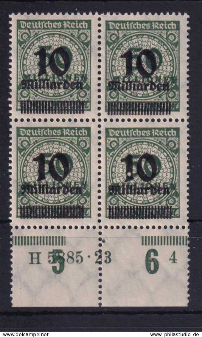 Deutsches Reich 336 AP Unterrand HAN 4er Block Wertangabe 10 Mrd Auf 50 Mio M ** - Andere & Zonder Classificatie