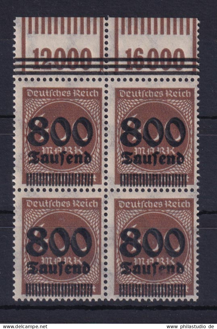 Deutsches Reich 305 AW B Oberrand 4er Block Ziffern 800 Tsd Auf 400 M Postfrisch - Autres & Non Classés