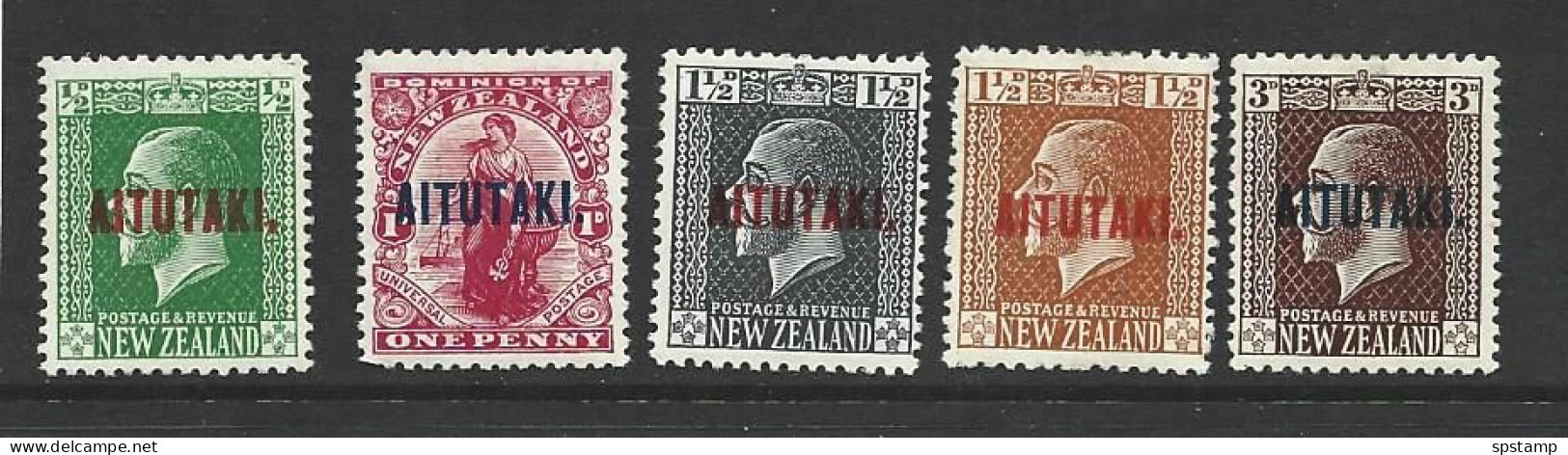 Aitutaki 1917 - 1920 Overprints On NZ KGV Perf 14 X 15 Set Of 5 FM , Most MLH - Aitutaki
