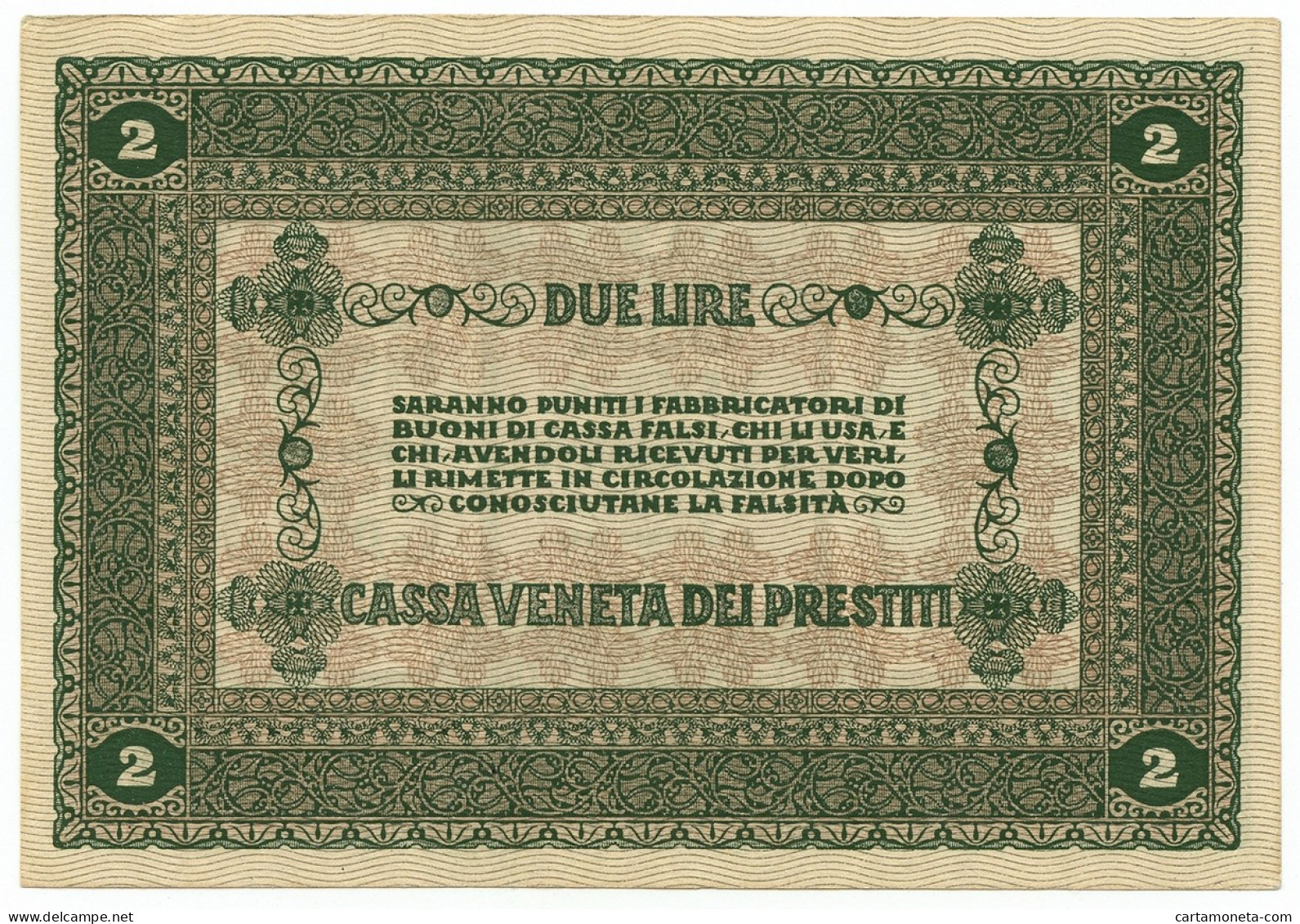 2 LIRE CASSA VENETA DEI PRESTITI OCCUPAZIONE AUSTRIACA 02/01/1918 SUP+ - Oostenrijkse Bezetting Van Venetië