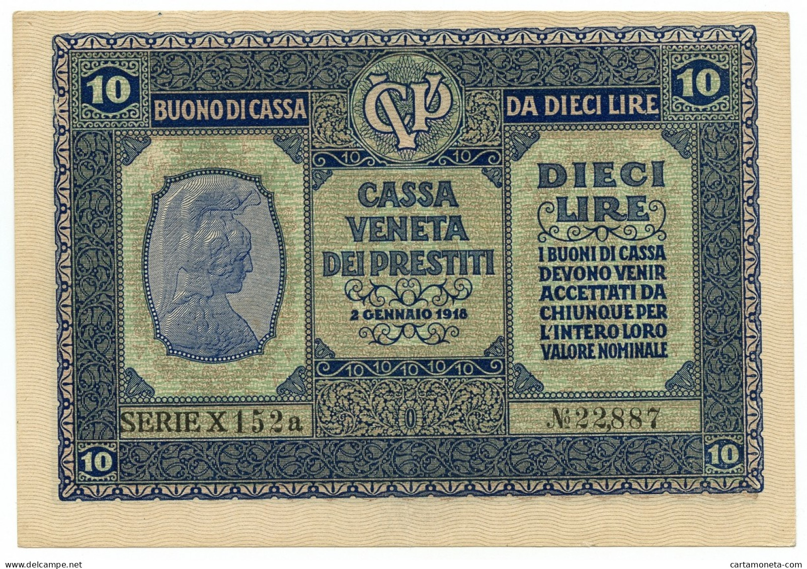 10 LIRE CASSA VENETA DEI PRESTITI OCCUPAZIONE AUSTRIACA 02/01/1918 SPL - Austrian Occupation Of Venezia
