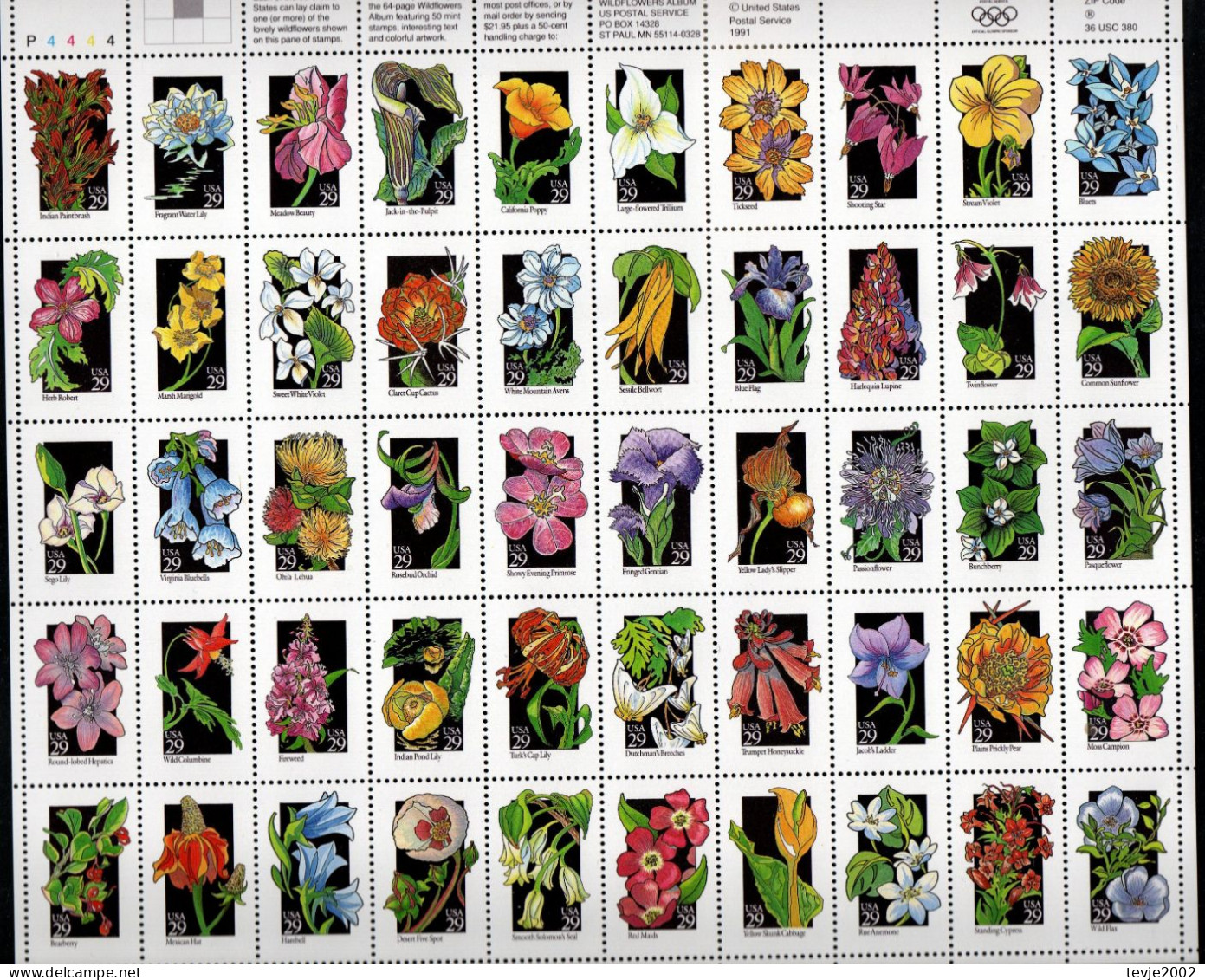 USA 1992 - Mi.Nr. 2252 - 2301 Zusammendruckbogen - Postfrisch MNH - Blumen Flowers - Other & Unclassified