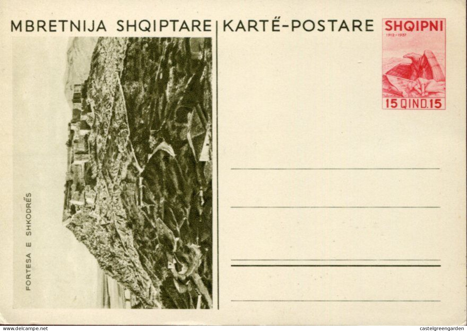 X0470 Albania,stationery Card 15q.Karte Postare Mbretnija Shqiptare,showing Fortesa E Shkodres - Albanie