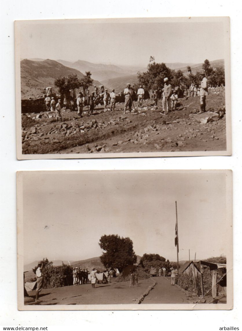 Maroc. Guerre Du Rif. Construction D'un Camp Et Levée Du Drapeau. Lieu A Situer. 2 CP - Other & Unclassified