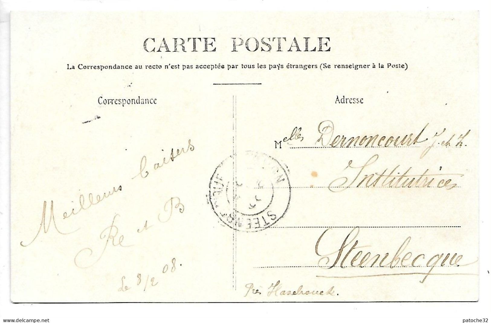 Cpa...Féron...(nord)...l'église Construite En 1614...animée...1908...(couleur)... - Autres & Non Classés