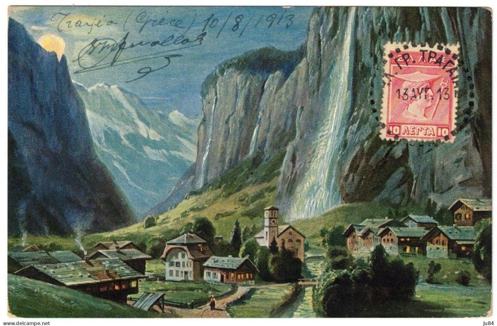 Grèce - Lauterbrunnen Mit Staubbachfall (schweiz) - Carte Postale Pour Alger (Algérie) - 10 Août 1913 - Cartas & Documentos