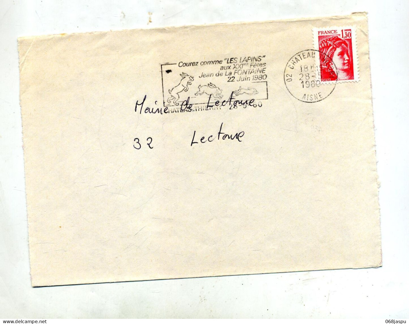 Lettre Flamme Chateau Thierry La Fontaine Lapin - Maschinenstempel (Werbestempel)