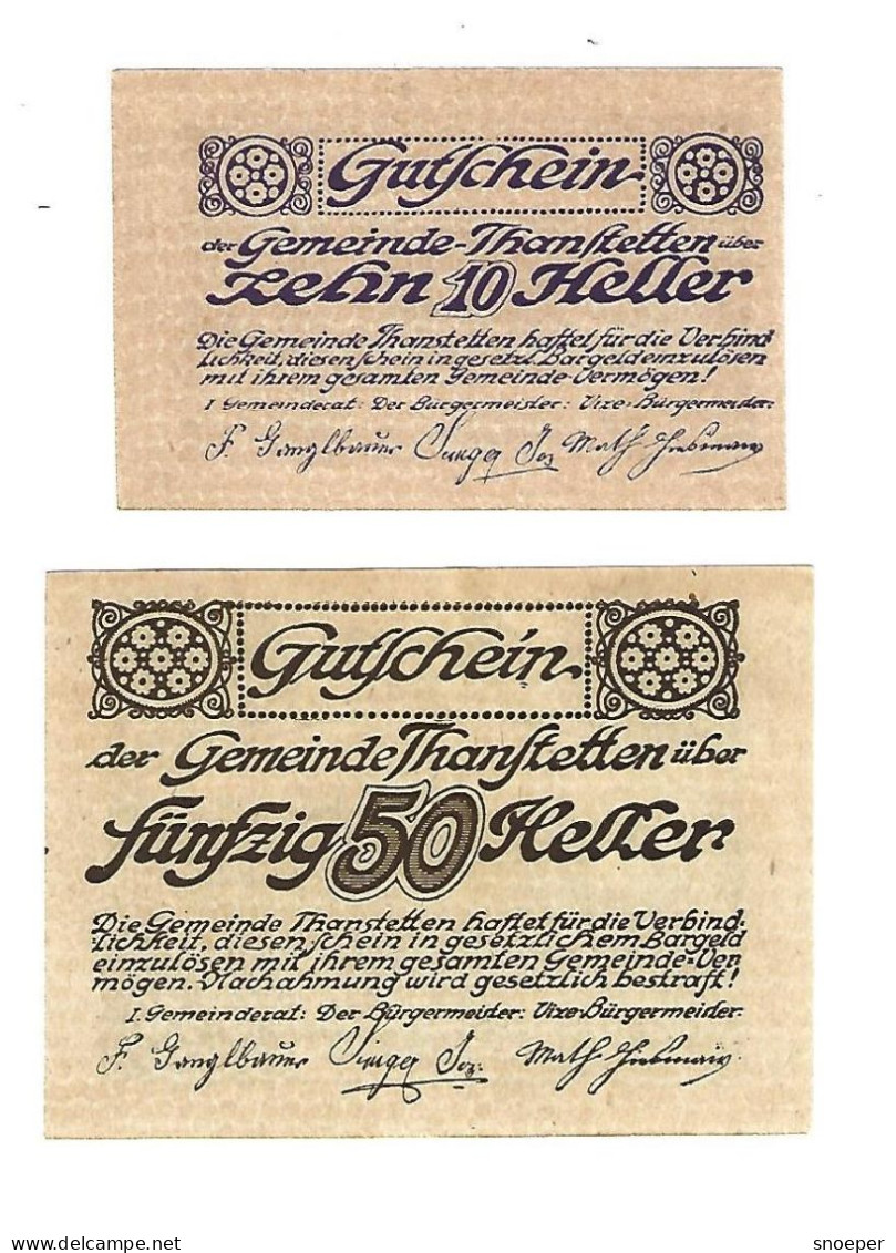 **notgeld   Austria  Thanstetten 10 + 50 Heller    1068b - Austria