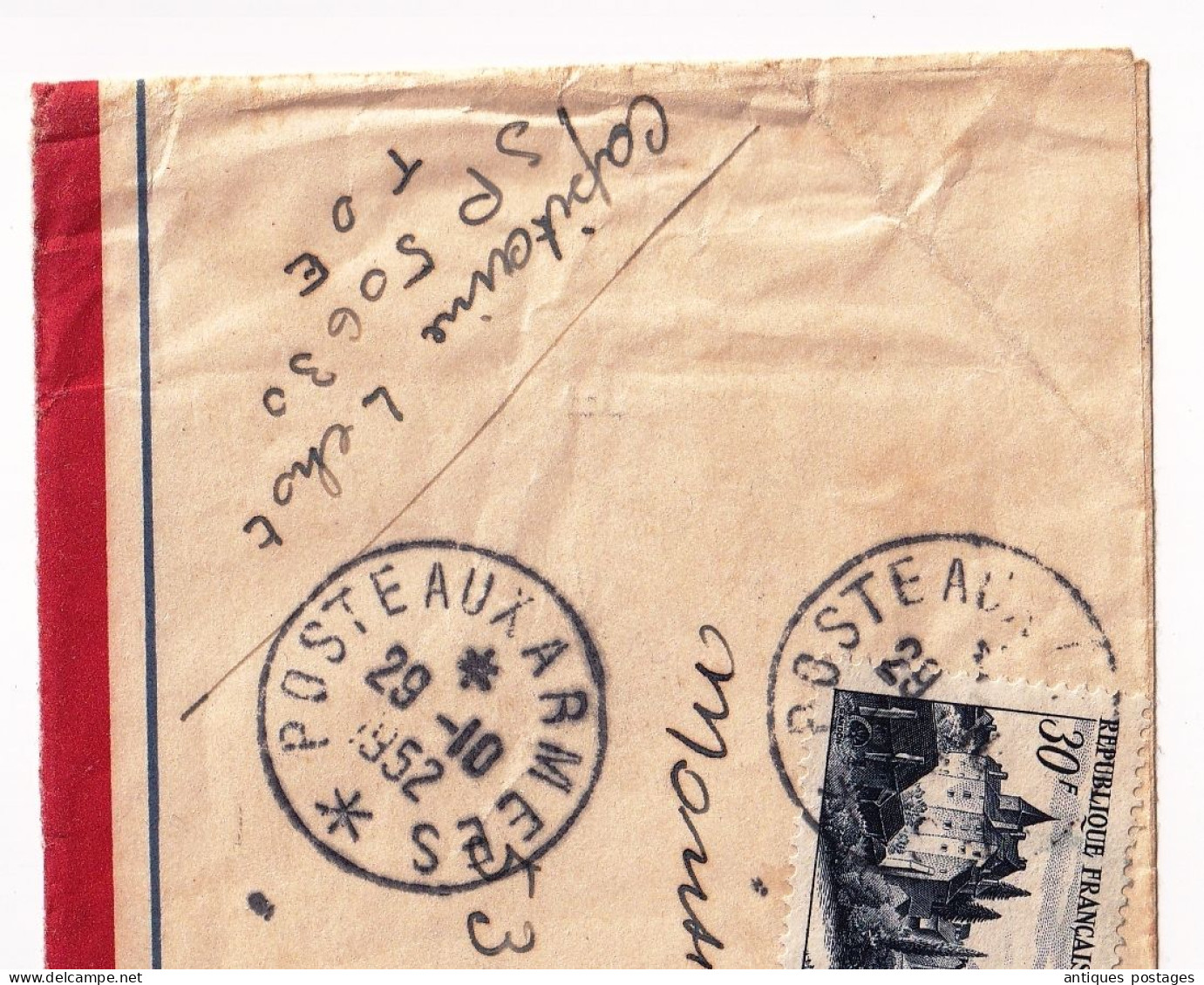 1952 Postes Aux Armées T.O.E. Théâtres D'Opérations Extérieures Capitaine Lehot Secteur Postal 50630 Cuyppers Bruxelles - Guerre D'Indochine / Viêt-Nam