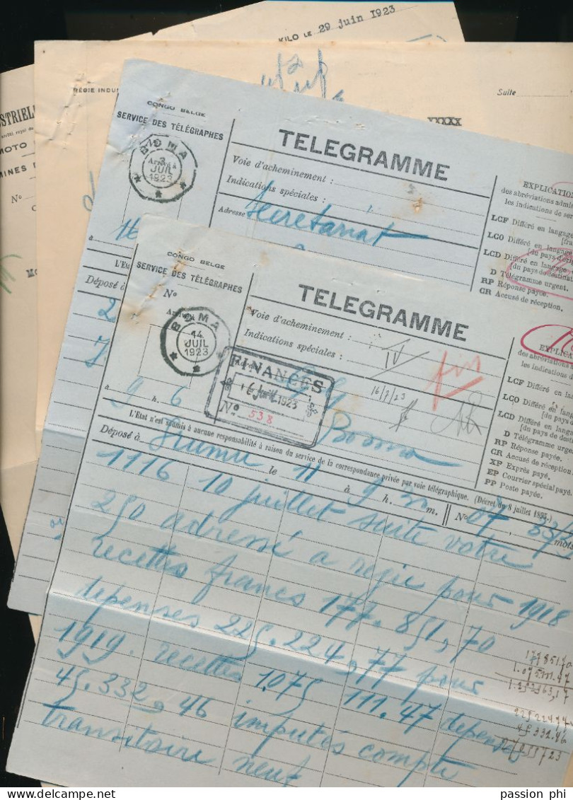 BELGIAN CONGO  FORMULAIRE TELEGRAPHIQUE DESTINATAIRE N° 2/T 8244 BOMA 14.07.1923 MINES DE KILO MOTO - Sonstige & Ohne Zuordnung