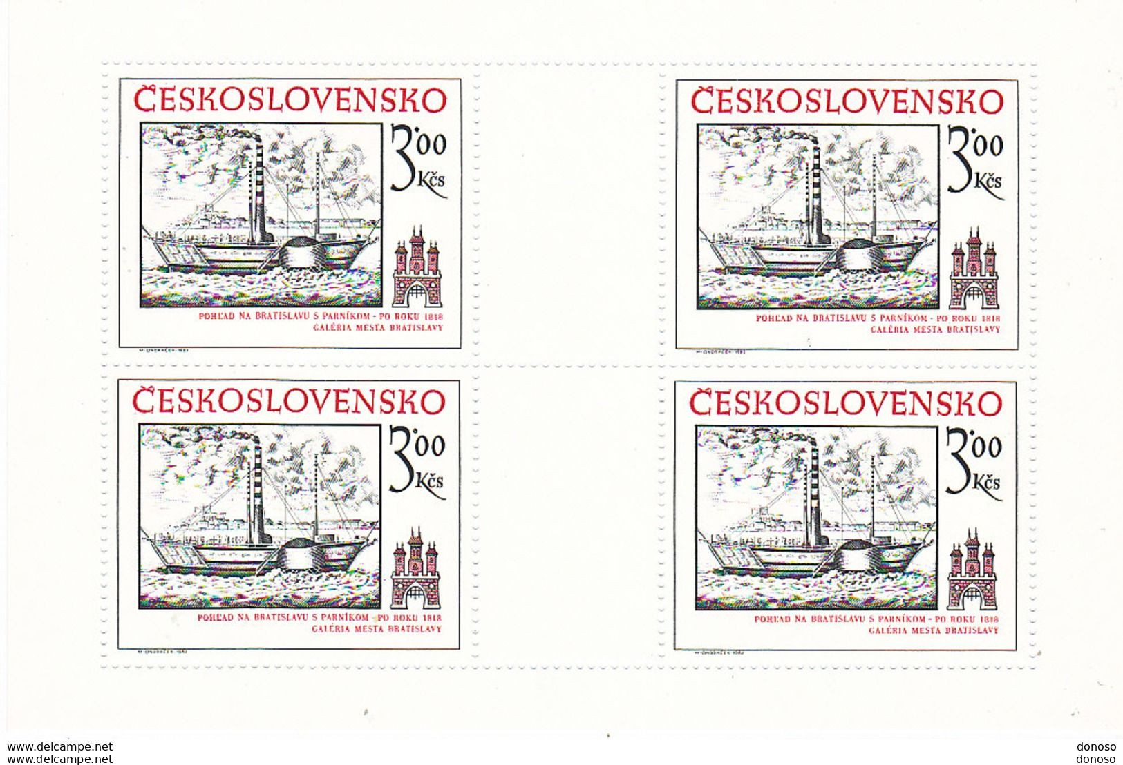 TCHECOSLOVAQUIE 1982 Brattislava, Bateau à Vapeur FEUILLE DE 4 Yvert 2499, Michel 2677 KB NEUF** MNH - Ongebruikt