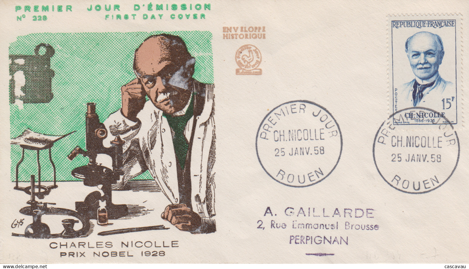 Enveloppe  FDC  1er  Jour   FRANCE   Charles   NICOLLE    ROUEN   1958 - 1950-1959