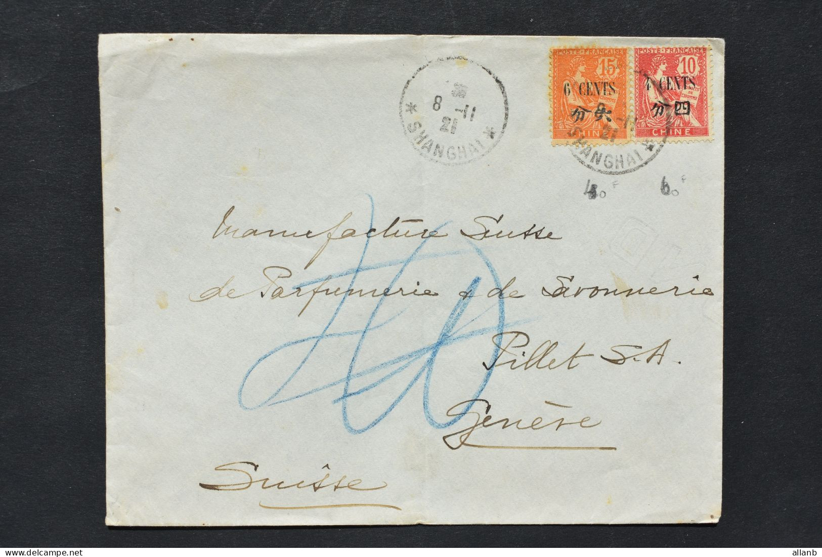 Chine - Type Mouchon N° 76 Et 77 Sur Lettre De Shanghaï Pour La Suisse Du 8 Nov 1921 - Lettres & Documents