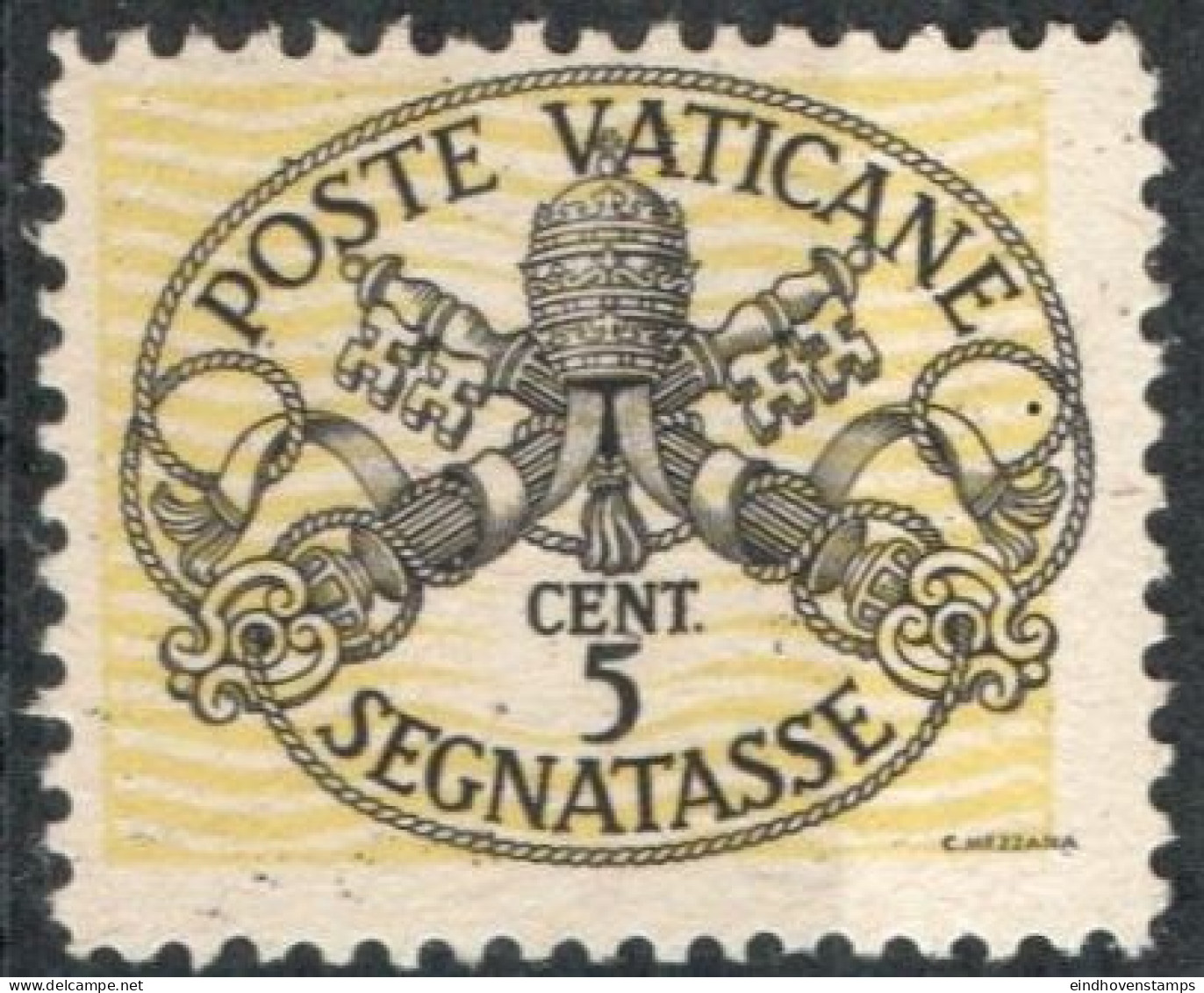 Vatican 1945, Postage Due 5c With Wide Yellow Lines 1 Value Mi P7XII  MNH - Segnatasse