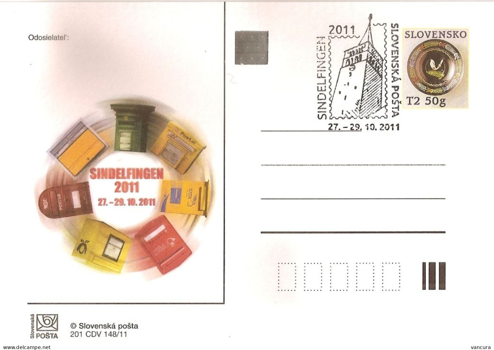 CDV 201 Slovakia - Sindelfingen Stamp Exhibition 2011 Mailbox NOTICE! POOR SCAN, BUT THE CARD IS PERFECT! - Esposizioni Filateliche