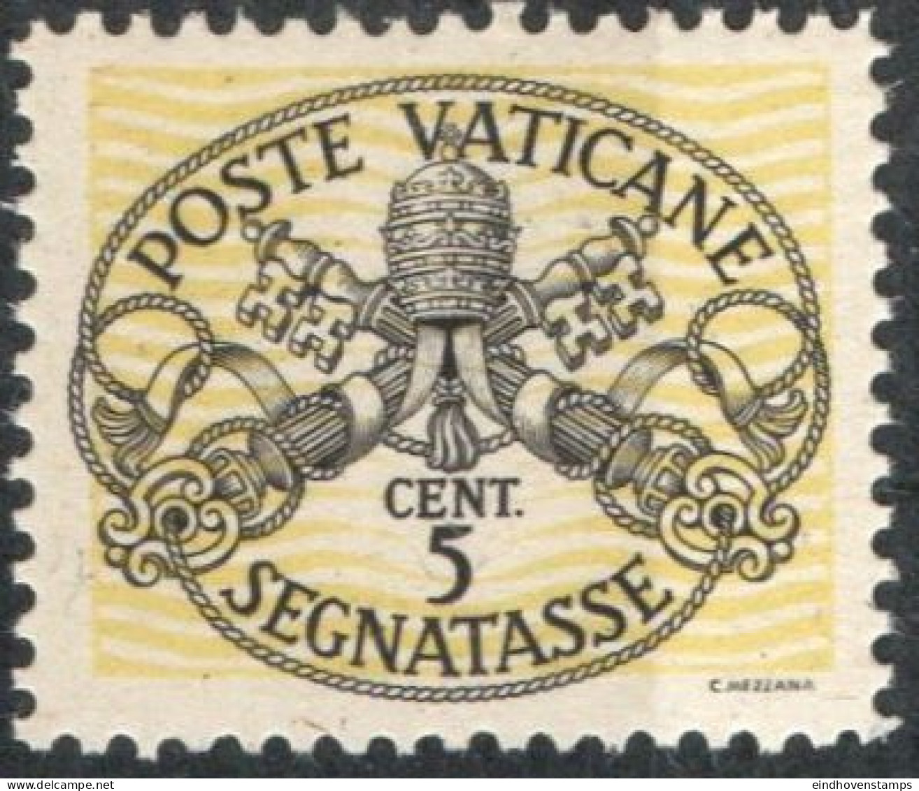 Vatican 1945, Postage Due 5c With Wide Yellow Lines 1 Value Mi P7XII  MNH - Taxes