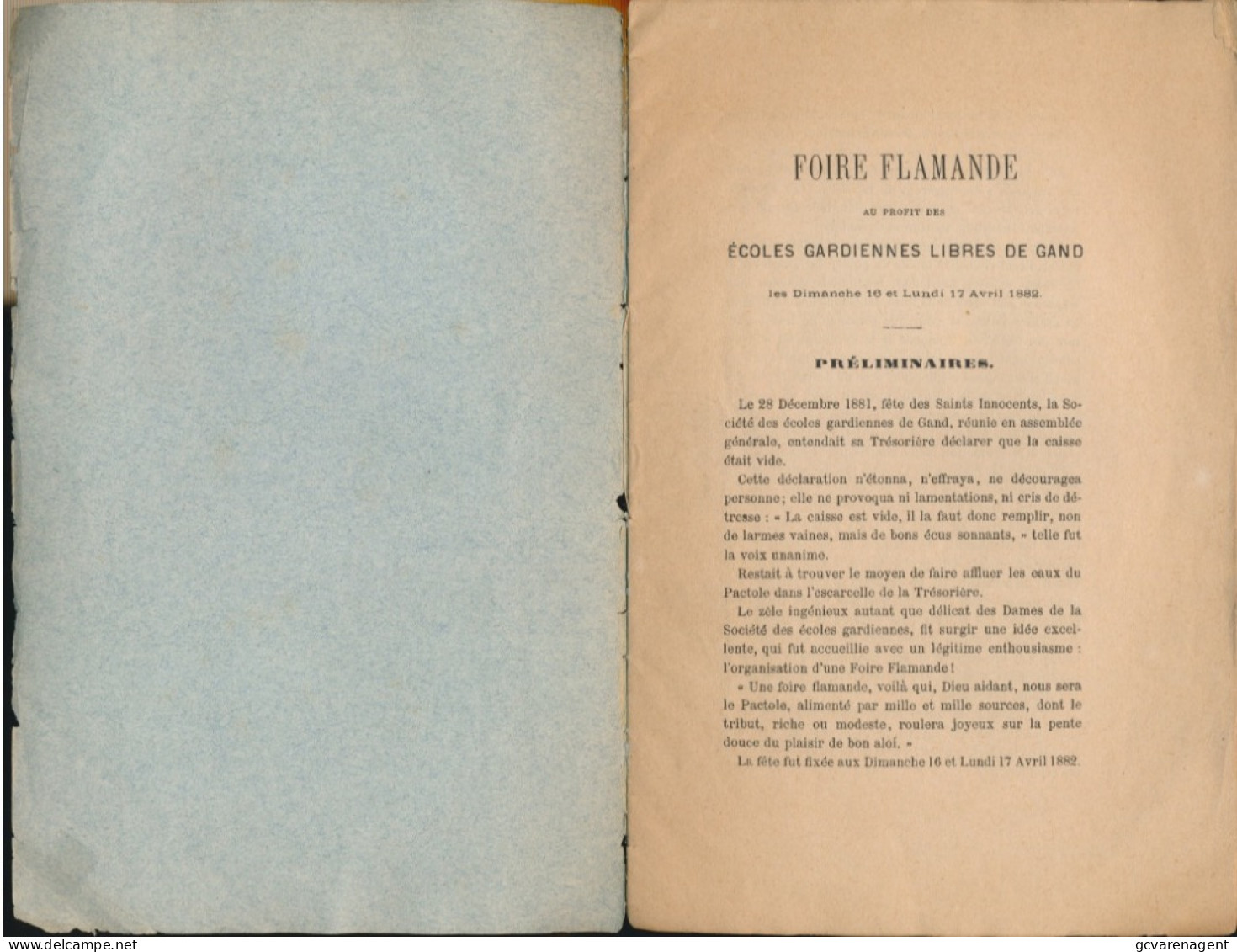 SOUVENIR . FOIRE FLAMANDE AU PROFIT DES ECOLES GARDIENNES LIBRES DE GAND LES DIMACHE 16 & 17 AVRIL 1882 - 15 BLZ - - Gent