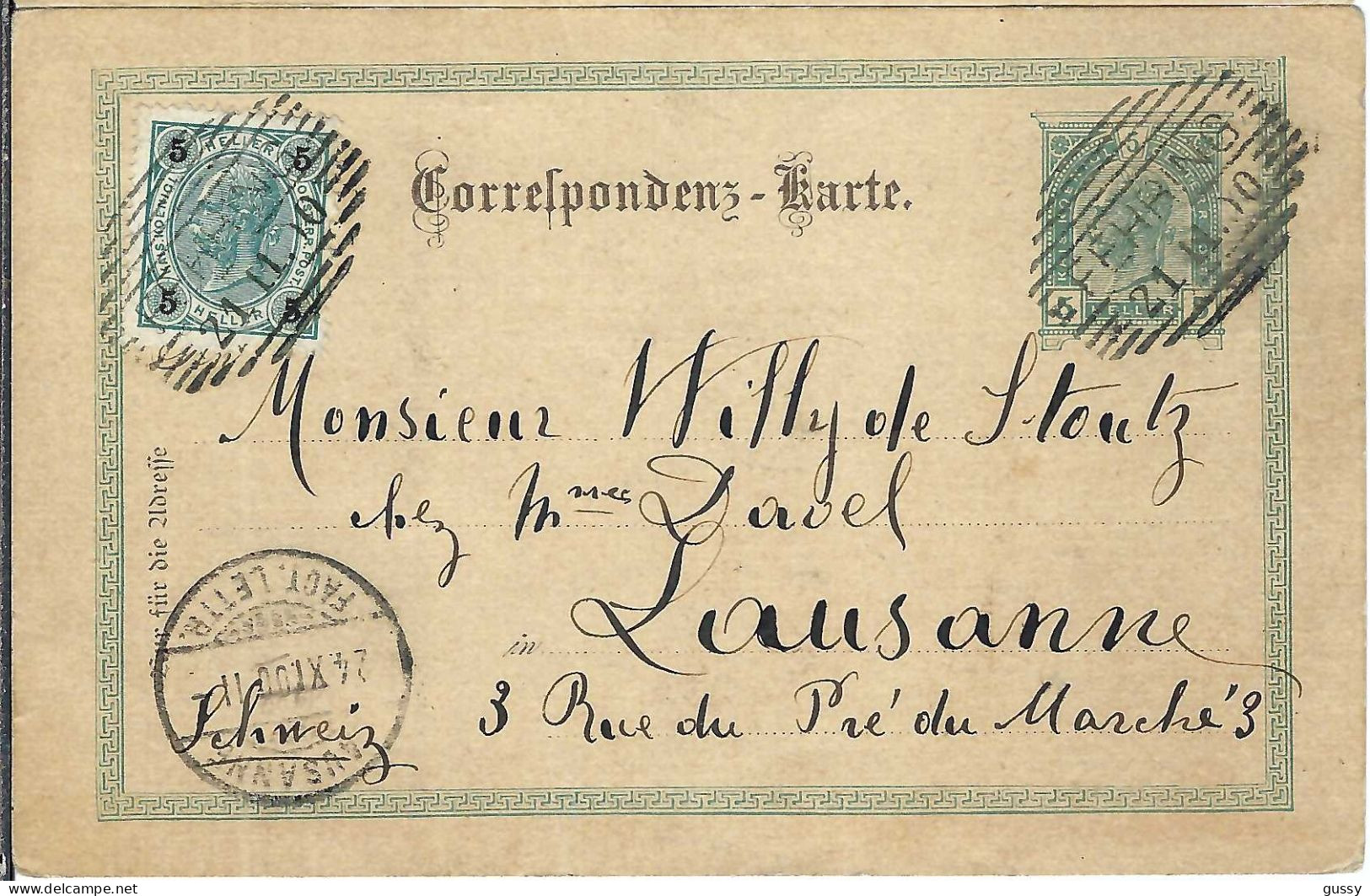 AUTRICHE Ca.1900: CP Entier De 5h De Fehring Pour La Suisse - Postcards