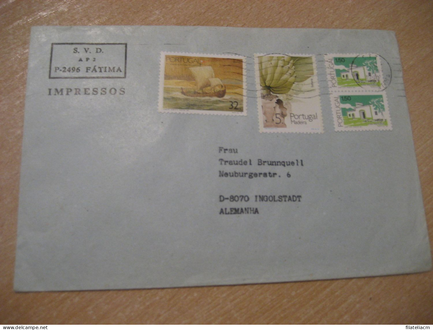 FATIMA 1990 To Ingolstadt Germany Banana Stamp Discover America Explorer Cancel Cover PORTUGAL - Food
