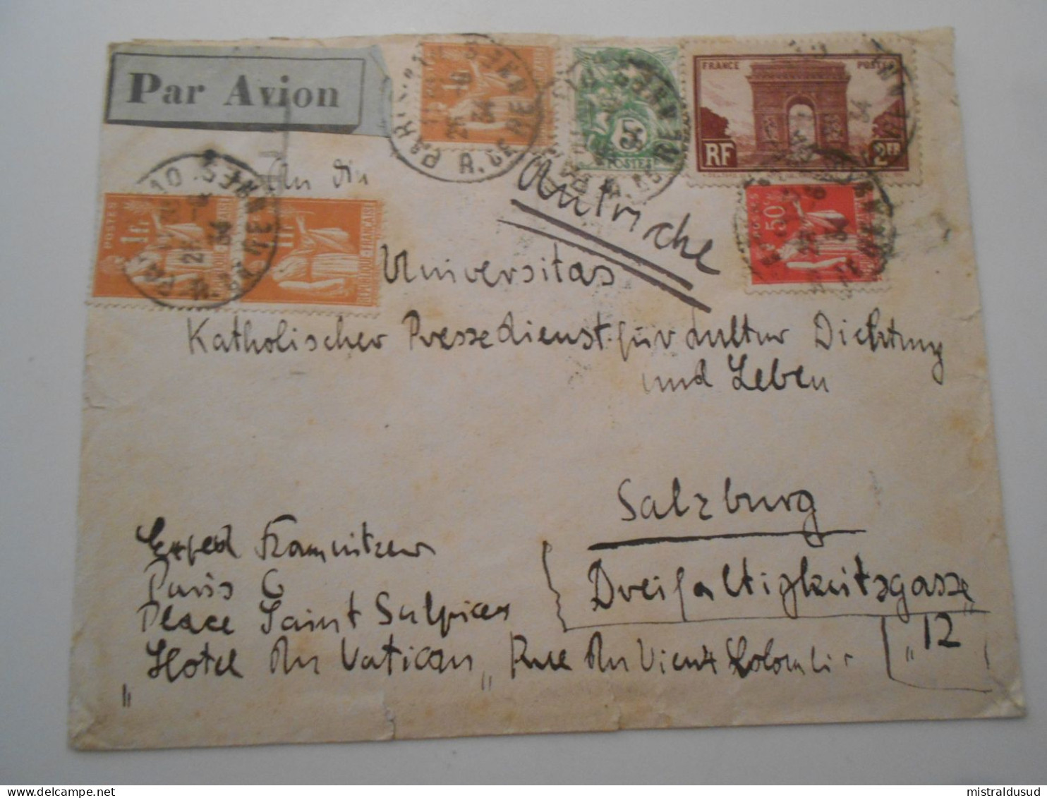 France Poste Aerienne , Lettre De Paris 1934 Pour Salzburg - 1927-1959 Covers & Documents