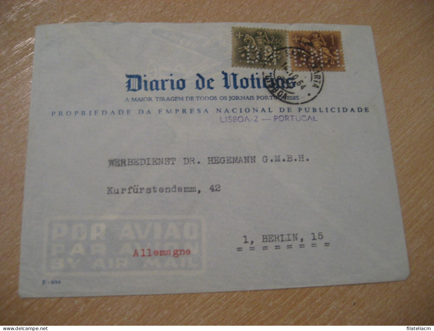 LISBOA 1964 To Berlin Germany Diario De Noticias Journalism Cancel Cover PORTUGAL - Sonstige & Ohne Zuordnung