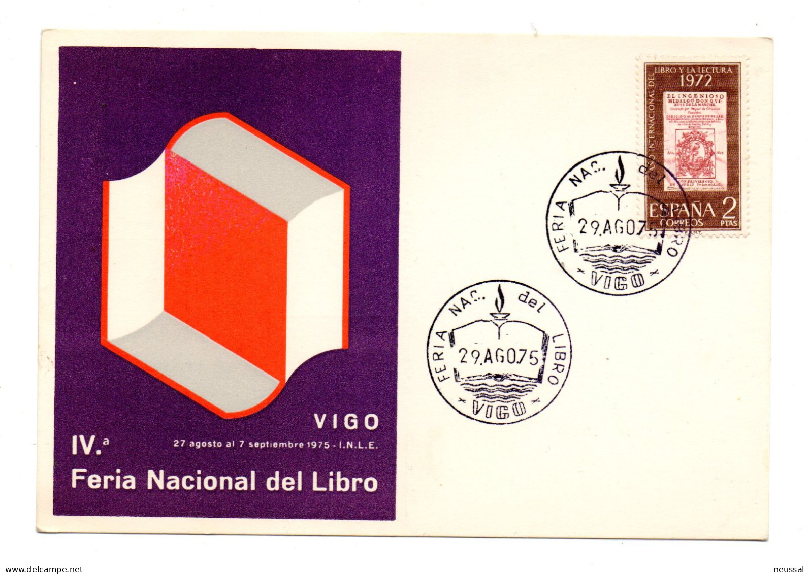 Tarjeta Con Matasellos Commemorativo De Feria Del Libro Vigo De 1975 - Covers & Documents