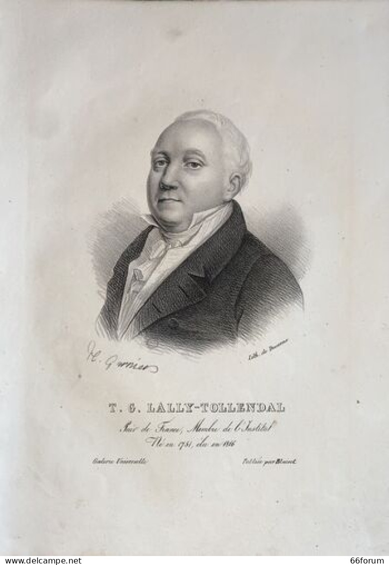 GRAVURE 19ème T. G. LALLY TOLLENDAL PAIR DE FRANCE MEMBRE INSTITUT - Sonstige & Ohne Zuordnung