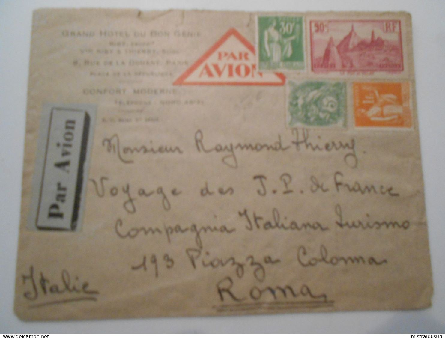 France Poste Aerienne , Lettre De Paris 1935 Pour Roma - 1927-1959 Cartas & Documentos