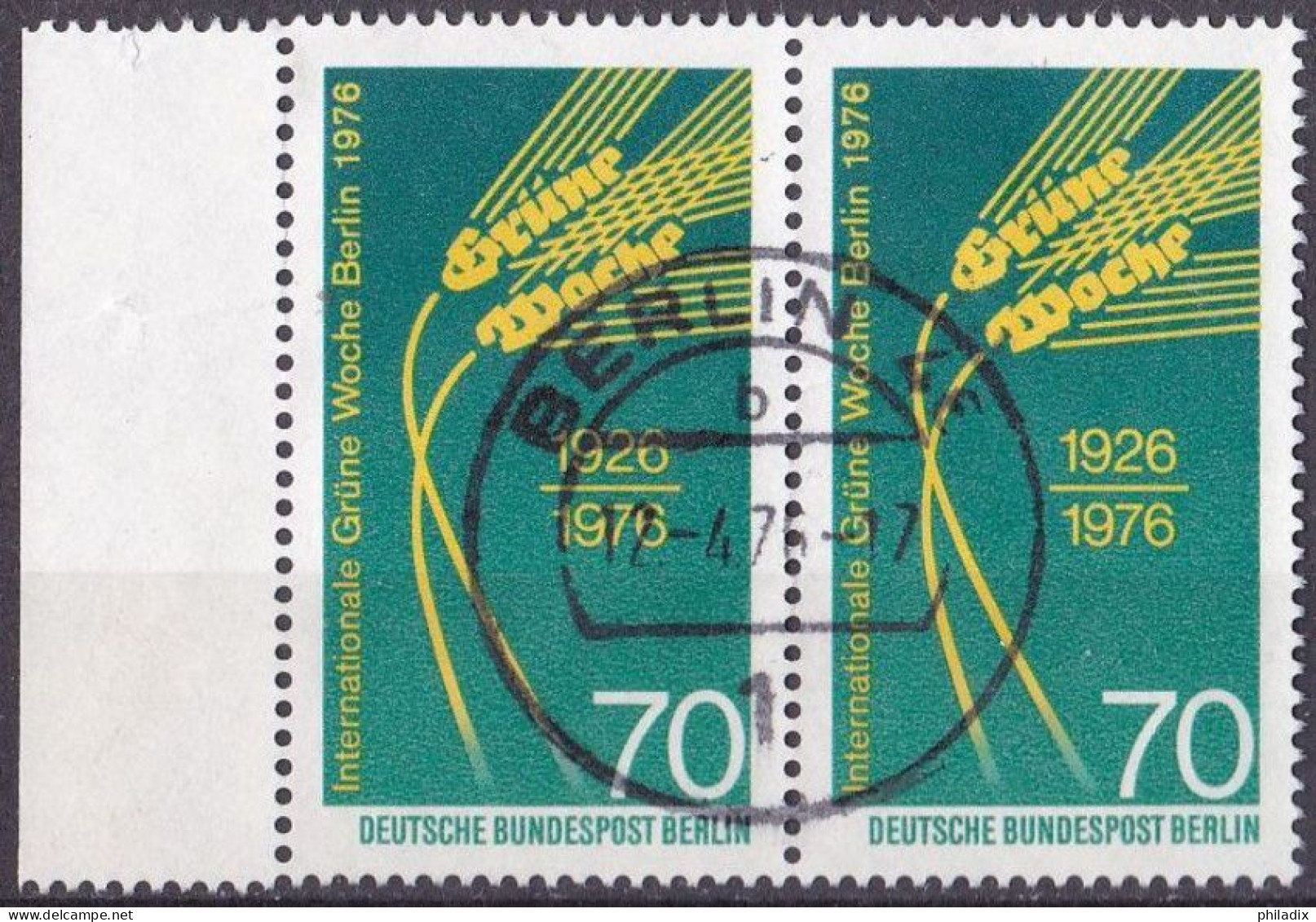 Berlin 1976 Mi. Nr. 516 O/used Waagrechtes Paar Linker Rand Vollstempel (BER1-1) - Gebruikt