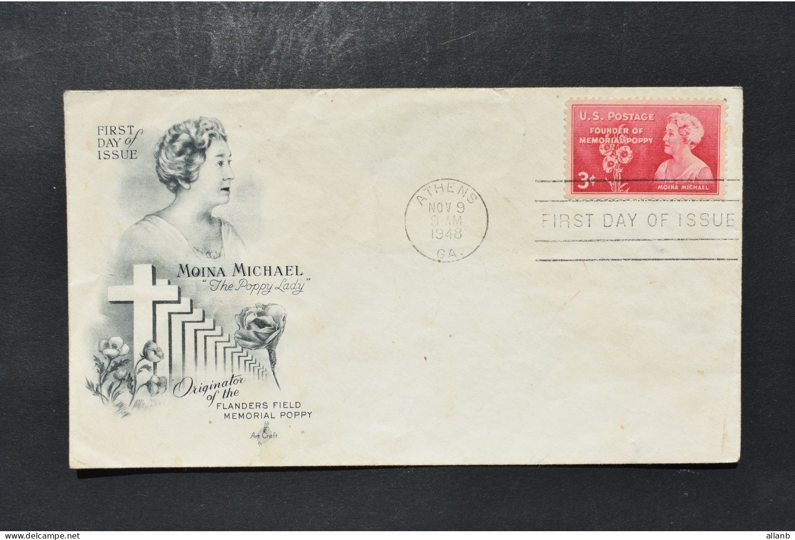 Etats Unis - Moina Michael Fondatrice Mémorial Poppy N° 528 Sur First Day Of Issue - 1er Jour Du 9 Nov 1948 - Cartas & Documentos