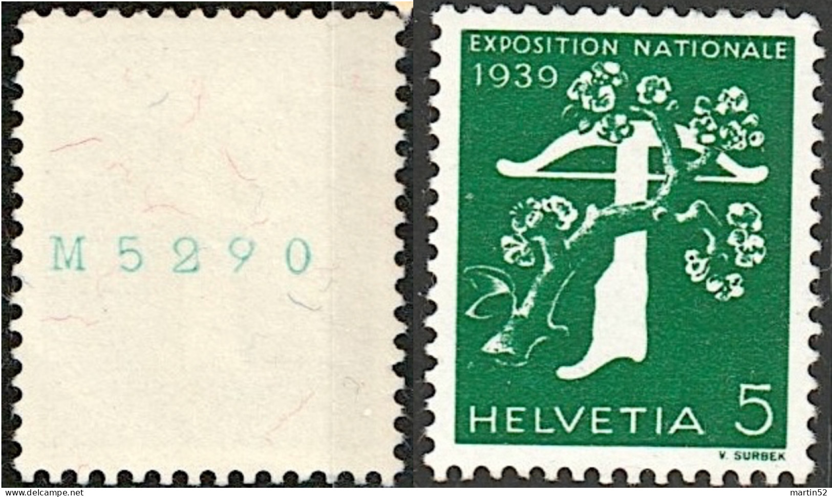 Schweiz Suisse 1939: Coil+N° Rollenmarke MIT NUMMER M5290 "EXPOSITION Zu 232yR.01 Mi 348yR ** MNH  (Zu CHF 13.00) - Rollen