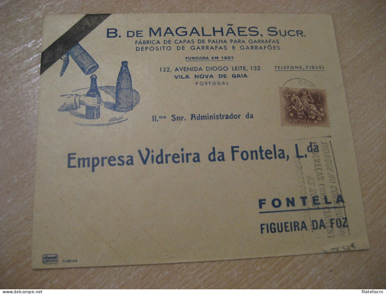PORTO Vila Nova De Gaia To Fontela Figueira Da Foz Garrafas Drink Drinks Cancel Duel Condolence Cover PORTUGAL - Vins & Alcools