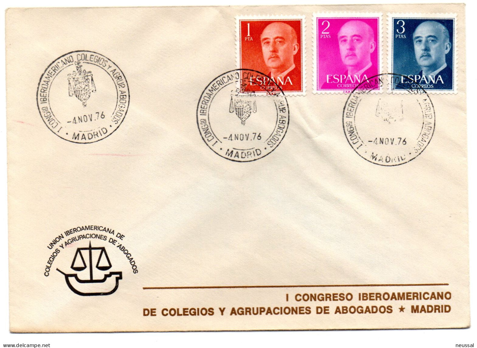 Carta Con Matasellos Commemorativo De 1 Congreso De Colegios De Abogados Madrid - Storia Postale
