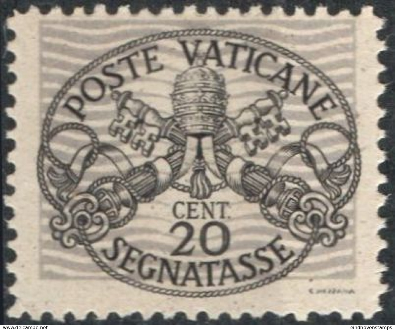 Vatican 1945, Postage Due 20c With Wide Grey Lines 1 Value Mi P8-xII  MNH - Segnatasse