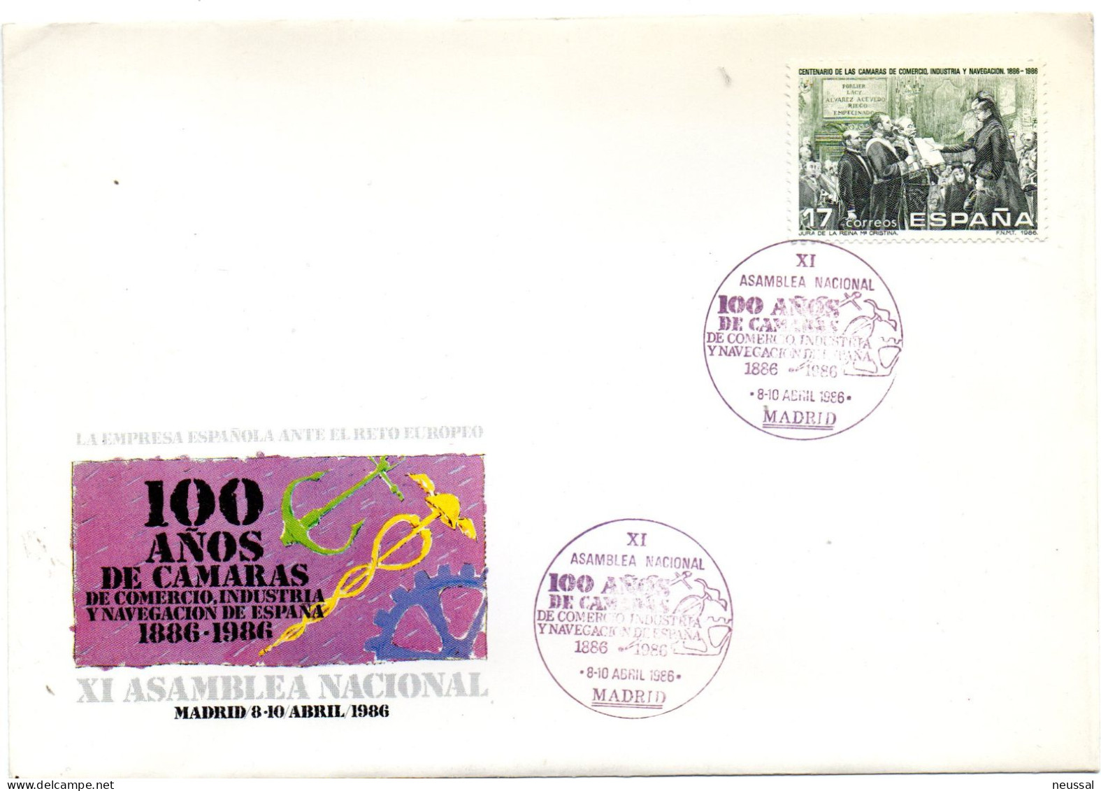 Carta Con Matasellos Commemorativo De 100 Años De Camaras De Comercio. 1986 - Storia Postale